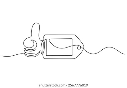 Red blank prize tag continuous one line drawing vector illustration, Sale label, one line art, continuous contour drawing,
