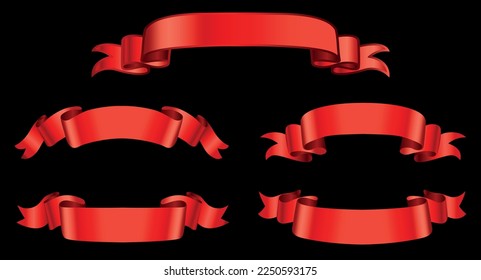 Red blank ribbon banners.Vector red ribbons.