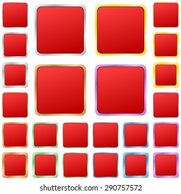 Red blank square metal button design set