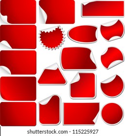 Red Blank Sticky Curled Paper Set Isolated on White. Vector