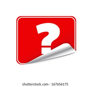 Red Blank Sticky Paper Question Mark Isolated on White Background