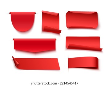 Red blank tags, labels or badges are isolated on white background.