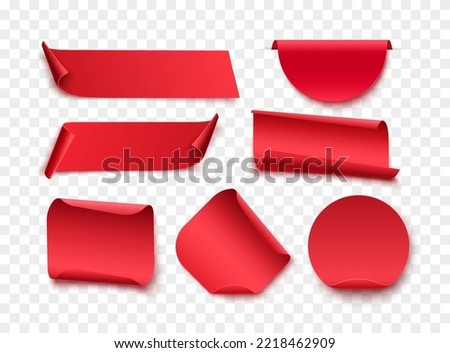 Red blank tags, labels or badges are isolated on white background.