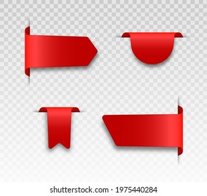 Red blank tape banner for advertising promotion, sale text, heading, title decoration, badge, emblem, frame.
