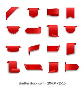 Red blank tape banner for advertising promotion, sale text, heading, title decoration, badge, emblem, frame.