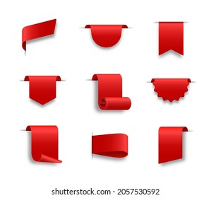 Red blank tape banner for advertising promotion, sale text, heading, title decoration, badge, emblem, frame.