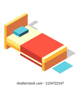 Red blanket on a bed vector illustration in isometric design
