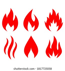 Red blazing fire vector icons isolated on white background