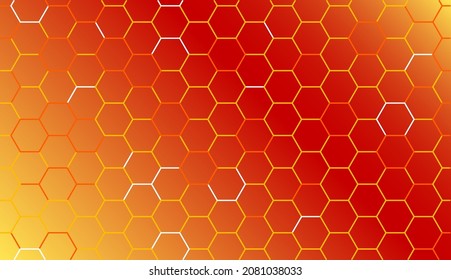 Red blazing honeycomb, grid background from honeycomb. Abstract hot pattern. Vector