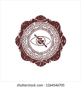 Red blind icon inside distress grunge stamp