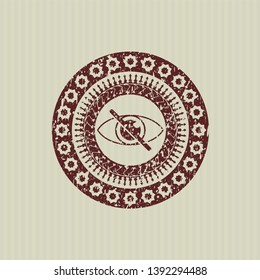 Red blind icon inside distress rubber grunge seal