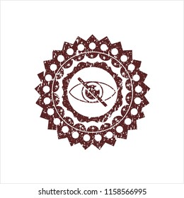 Red blind icon inside distressed grunge stamp
