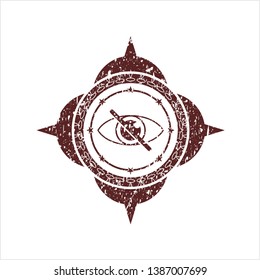 Red blind icon inside distressed grunge stamp