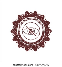 Red blind icon inside distressed rubber stamp with grunge texture