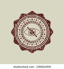 Red blind icon inside distressed rubber grunge texture seal