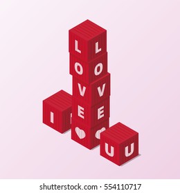 Red block word I LOVE YOU