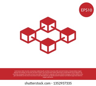 Red Blockchain technology icon isolated on white background. Cryptocurrency data sign. Abstract geometric block chain network technology business. Vector Illustration