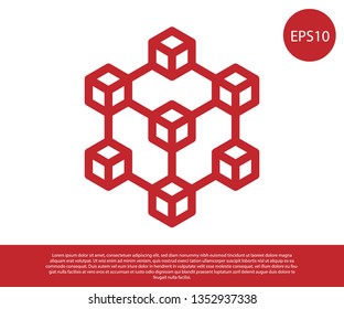 Red Blockchain technology icon isolated on white background. Cryptocurrency data sign. Abstract geometric block chain network technology business. Vector Illustration