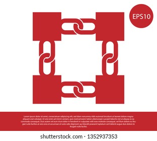 Red Blockchain technology icon isolated on white background. Cryptocurrency data sign. Abstract geometric block chain network technology business. Vector Illustration