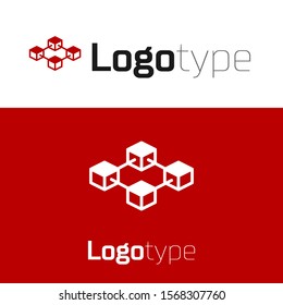 Red Blockchain technology icon isolated on white background. Cryptocurrency data. Abstract geometric block chain network technology business. Logo design template element. Vector Illustration