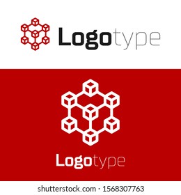 Red Blockchain technology icon isolated on white background. Cryptocurrency data. Abstract geometric block chain network technology business. Logo design template element. Vector Illustration