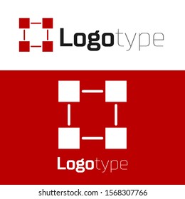 Red Blockchain technology icon isolated on white background. Cryptocurrency data. Abstract geometric block chain network technology business. Logo design template element. Vector Illustration