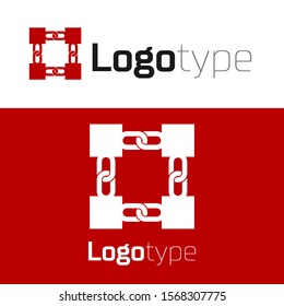 Red Blockchain technology icon isolated on white background. Cryptocurrency data. Abstract geometric block chain network technology business. Logo design template element. Vector Illustration