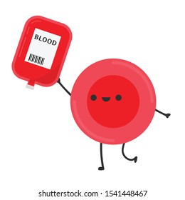 Red Blood Cell Character Design. Red Blood Cell Vector. Free Space For Text. Blood Bag.