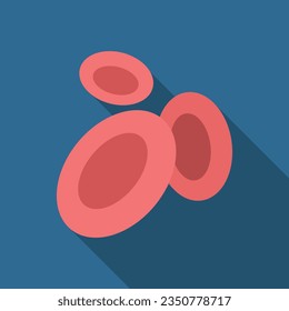 Red blood cell flat icon with long shadow. Simple Biology icon pictogram vector illustration. Medical, biology concept. Logo design