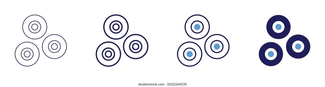 Icono de glóbulos rojos en 4 estilos diferentes. Línea delgada, línea, línea en negrita, duotono. Estilo duotono. Trazo editable.
