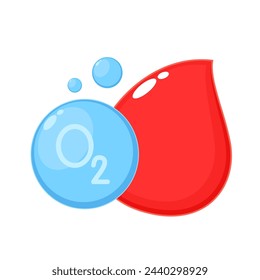 Glóbulos rojos y vector de oxígeno. espacio libre para texto. Vector de símbolo de agua. La molécula de oxígeno O2 modela fórmulas azules y químicas.
