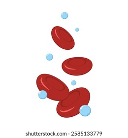 Red blood cell and Oxygen vector. free space for text. Water symbol vector. Oxygen O2 molecule models blue and chemical formulas.