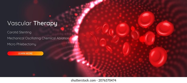 Red Blood Cells In An Artery. Vascular Therapy Concept. Blood Veins And Vessels Illustration.