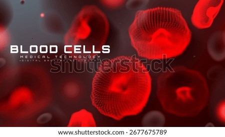 Red Blood Cells in Capillary on Dark Background. Futuristic Medical Technology Hematology Design Concept. Vector Illustration.