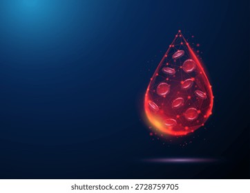 Los glóbulos rojos dentro de la sangre caen. Análisis de eritrocitos, diagnóstico de muestras de sangre, pruebas de hematología, investigación de laboratorio médico, concepto de monitoreo de salud. Estilo de estructura de alambre digital de baja poli. Vector.