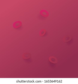 Red blood cells microscope view abstract background. Possible concept of medcine,illness, diagnosting,biology, science,hemoglobin deficiency, analysis. Stock vector illustration in flat cartoon style.