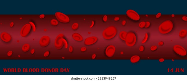 Red blood cells pattern with wording of world bloods donor day on navy blue background. Poster's campaign of world blood donor day in vector design.