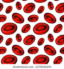 Patrón sin fisuras de los glóbulos rojos. Eritrocitos dibujados a mano. Ilustración científica de la biología en forma de esbozo