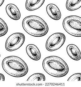 Patrón sin fisuras de los glóbulos rojos. Eritrocitos dibujados a mano. Ilustración científica de la biología en forma de esbozo