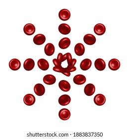 Red blood cells in the shape of a star on a white background. Erythrocyte creative symbol. Vector illustration.