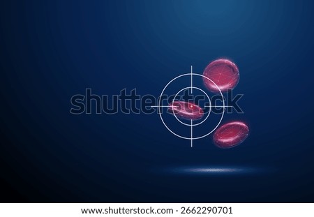 Red blood cells in target focus. Targeted therapy, precision medicine, drug delivery, hematology research, blood analysis, medical diagnostics, personalized treatment concept. Low poly style. Vector.