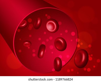 Red blood cells in the blood vessel. Vector illustration