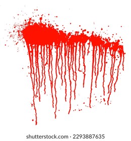 goteo de sangre roja aislado en el fondo blanco. Vino escarlata o salsa en la pared. Textura de salpicador acuarela. Ilustración del vector abstracto. Tinta líquida rala. Patrón de grifo de horror