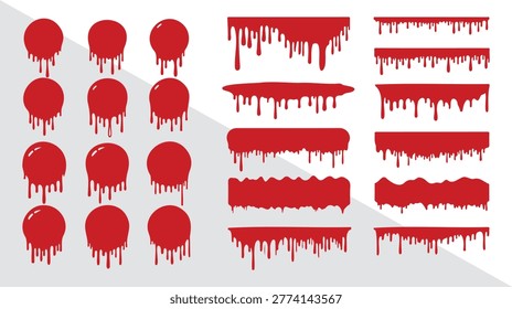 Red Blood Drip Splatter Collection With Horror Paint Splash Vector Design Elements Set