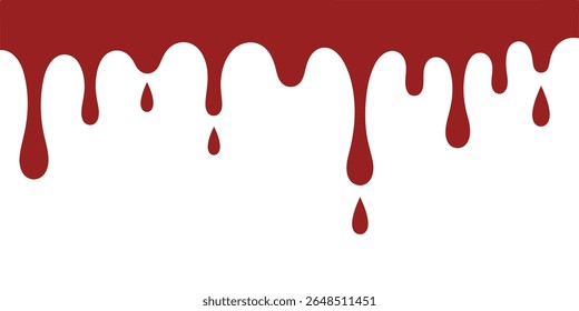 Red blood dripping down, isolated on white background, creating a spooky effect