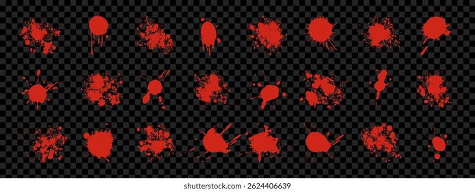 La sangre roja gotea y salpica. Manchas de Vector, manchas y manchas para el diseño de horror