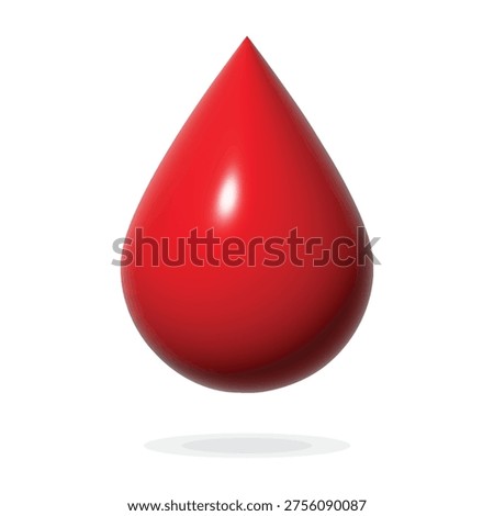 Red Blood Drop 3D Vector Illustration. Glossy Liquid Droplet for Medical Healthcare, Blood Donation, Laboratory Testing and Clinical Analysis. Isolated Icon for Hospital and Medicine Marketing Design.