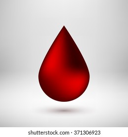 Red blood drop, bubble badge, realistic icon template with reflex, realistic shadow and light background for logo, design concepts, banners, applications, apps, presentations. Vector illustration.