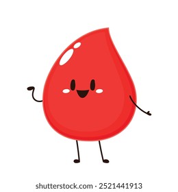 Personaje de dibujos animados Red Blood Drop. Diseño Plano De Ilustración vectorial Aislado Sobre Fondo Transparente. Mascota de los glóbulos rojos.