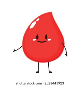 Personaje de dibujos animados Red Blood Drop. Diseño Plano De Ilustración vectorial Aislado Sobre Fondo Transparente. Mascota de los glóbulos rojos.